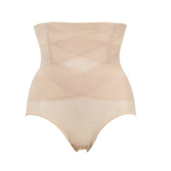Women Shaping Brief High-waist Cross Compression See Through Breathable Holes Underwear Sexy Panties