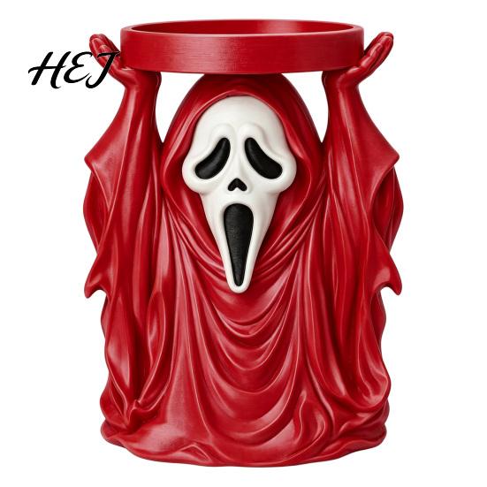 Halloween Desktop Accessory Grim Reaper Candle Holder, Spooky Screaming Ghost Candlestick Tealight Unique Holiday Gift Table Centerpiece for