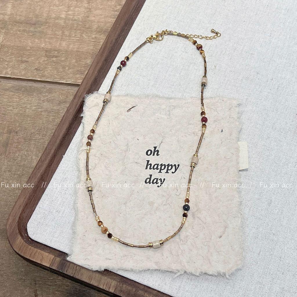 Ожерелье из бисера из натурального камня FX Maillard: Ретро-шикарная легкая роскошная цепочка на ключицу, высококачественный и универсальный стиль