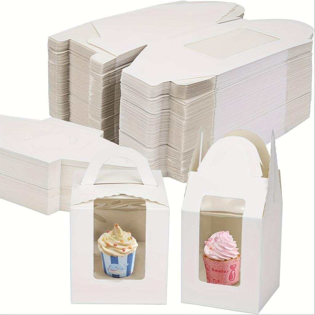 Коробка для кексов на 50 шт., коричневая крафт-бумага, держатель для индивидуальной коробки для кексов, контейнер с окном и ручками, упаковочная коробка для выпечки и кондитерских изделий оптом для кексов