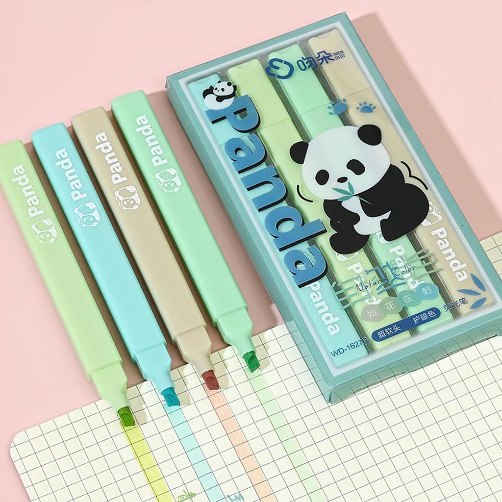 4 шт., набор ручек-хайлайтеров мягкого цвета с милой пандой, квадратный корпус, мягкий маркер для головы, лайнер для рисования, рисования, школы