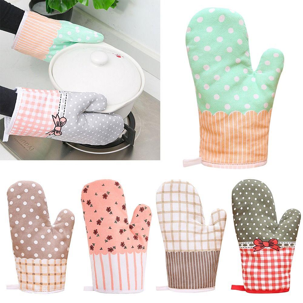 Kitchen Anti-Scalding Heat Resistant Cotton Oven Mitts Non-Slip Insulation Gloves