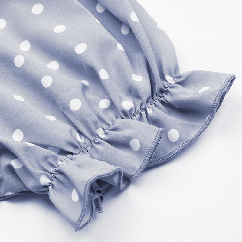 Весна-лето женское повседневное среднее плиссированное платье с короткими рукавами и круглым вырезом в горошек с завязками и принтом