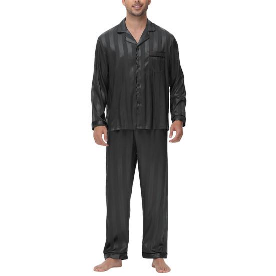 2 шт./компл. Шелковый атласный мужской пижамный комплект с пуговицами, длинный рукав, пижамный топ с воротником-стойкой
