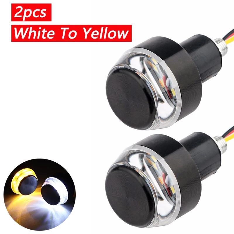 1/2pcs Motorcycle Handlebar LED Turn Signal Lights Yellow White Red Lamp Handle Bar End Blinker Warning Flashing Light 12V