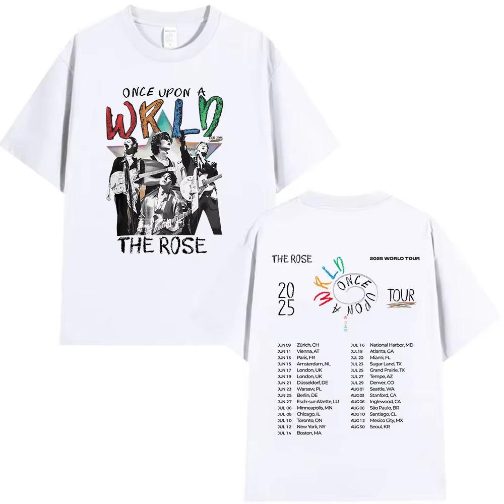 2025 Лето Kpop The Rose Once Upon AWRLD Мировой тур Футболка Мужская Хип-Хоп Корея 100% Чистый Хлопок Печатная Футболка Одежда Футболки