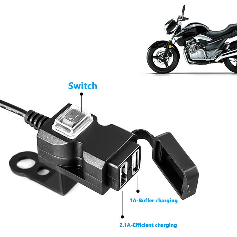 Адаптер двойного USB-зарядного устройства для мотоцикла, водонепроницаемый зарядник для телефона с вольтметром, вкл/выкл, аксессуары