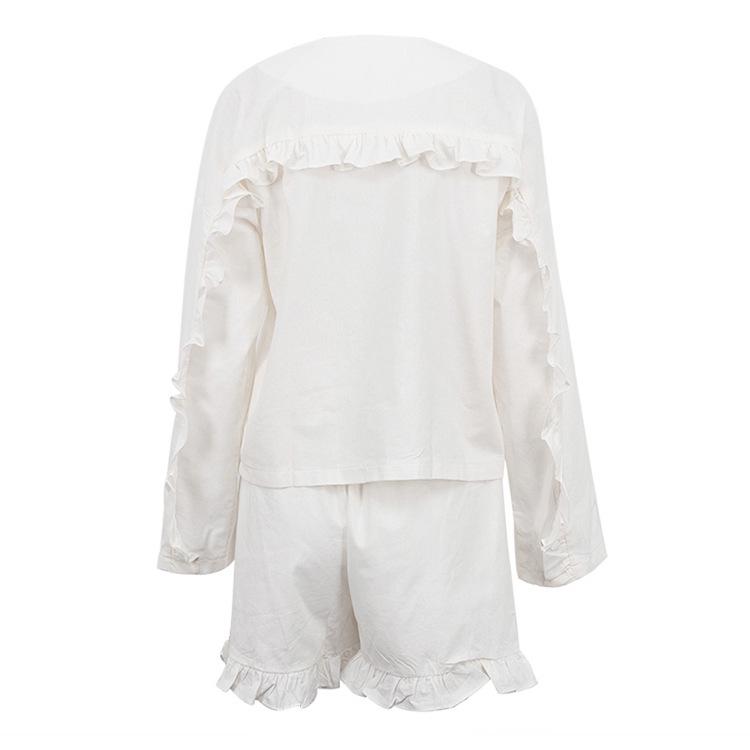 Летний костюм из хлопка и льна с оборками и шортами 2024 года — повседневный комплект из двух предметов