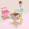 BABIBO Children's Simulation Shopping Cart Toy Girl's Supermarket Cart Play Home Baby Kitchen Toy Wooden Toddler Cart