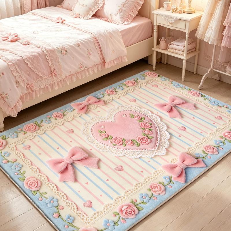 Lolita Style Carpets for Living Room Fluffy Soft Bedroom Decor Girl Carpet Thick Plush Lounge Floor Mat Bedside Bow Pattern Rug