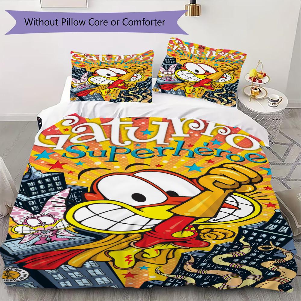 Gaturro superhero Pattern Bedding,Quilt Set Quilt Cover Pillowcase Home Birthday Gift (1*duvet cover+2*pillowcase,without core)ZSJT0917230