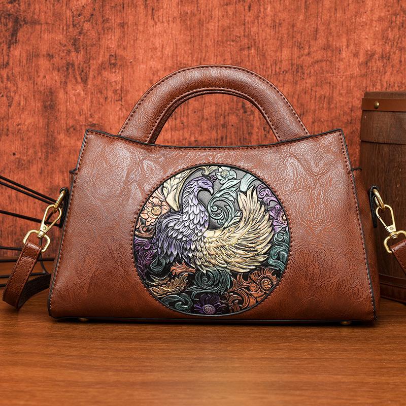Премиальная текстура большой емкости винтажная китайская резная сумка - тисненая этническая сумка через плечо для женщин