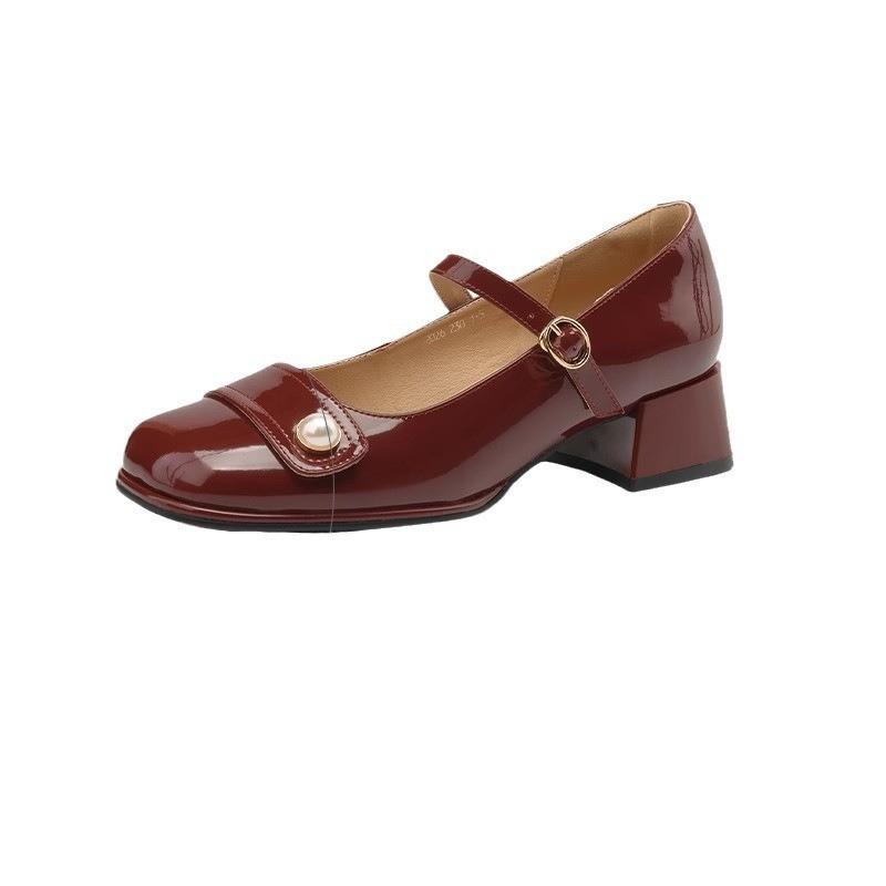 Французский темперамент Нежный легкий рот Одиночные туфли Фея Стиль Фея Квадратная Голова Толстый Каблук С Мэри Джейн Кожаные Туфли