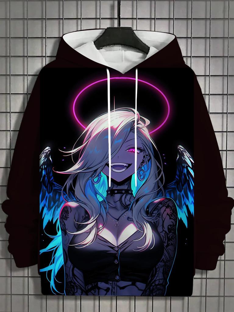 Винтажное мужское худи с 3D-принтом нимфетки, топы, худи с длинным рукавом с графикой мультяшной девушки, модный мужской топ оверсайз, уличная одежда, футболки