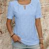 2025 Весна/Лето Новая однотонная футболка с круглым вырезом и коротким рукавом на пуговицах с открытыми плечами