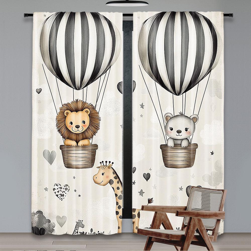 2Pcs Animals Curtains Nostalgia Feels Happy Tale Of Animal Friends Giraffe Lion For Bedroom Bathroom Living Room Dining Room