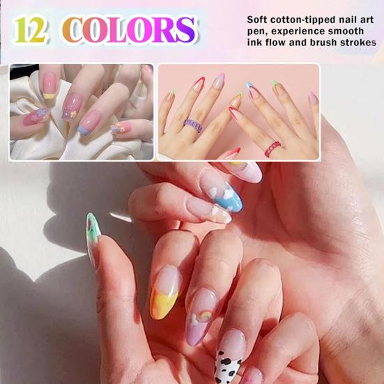 Набор 12 цветов ручек для нейл-арта Yousheng 3D маркеры для нейл-арта, лаковые ручки, быстросохнущие, для граффити, точек, рисования, лайнер-кисть для DIY нейл-арта