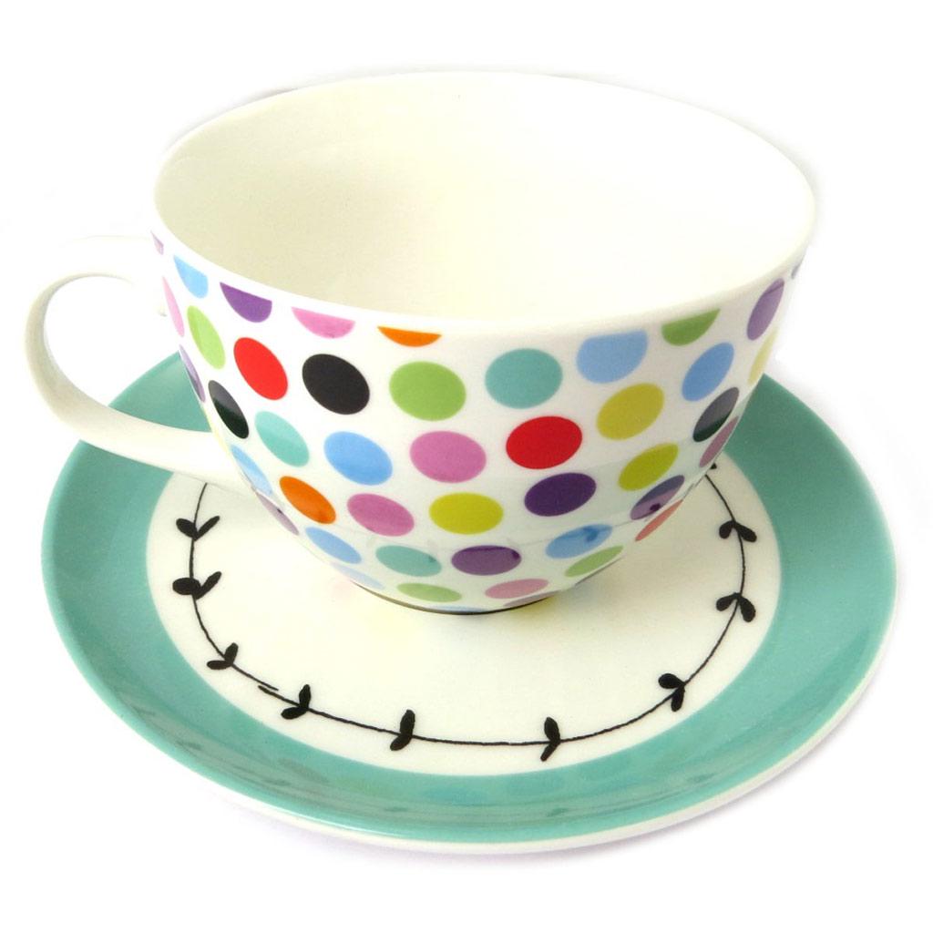 Les Trésors De Lily [N8500] - Cup + Saucer 'Vintage Design' Multicolored Dots - Cup 11x7 Cm