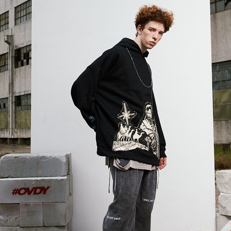 Ovdy Printed Hip-Hop Dark Chinese Fad Sweatshirt Pullover