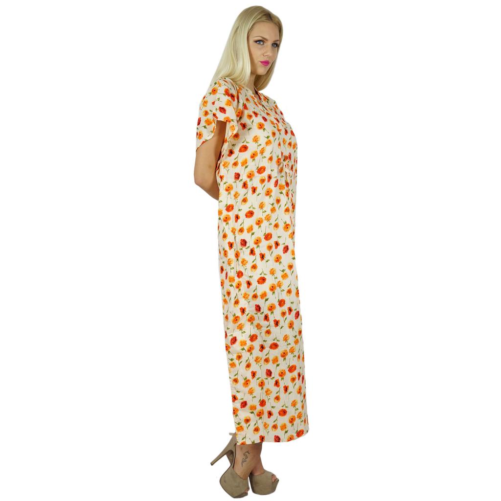 Bimba Women Long Cotton Kaftan Bohemian Nightgown Floral Maxi Caftan