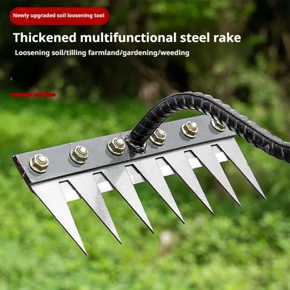 5/6/7/8 Teeth Iron Gardening Hoe Weeding Rake Farm Tool Grasping Raking Loosening Soil Nail Rake Tool Artifact Harrow Farm Tool