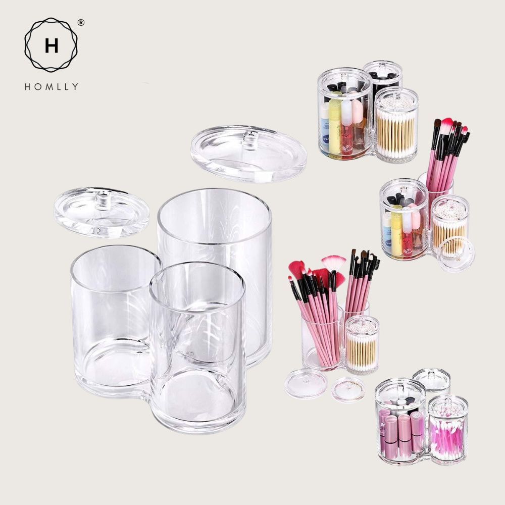 Homlly 3pc Acrylic Clear Cotton Ball and Swab Organizer