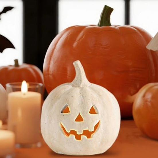 Pumpkin Halloween Decoration Hand-Carved Classic Jack Lantern Fall Decor Farmhouse Table Porch Indoor Ornament