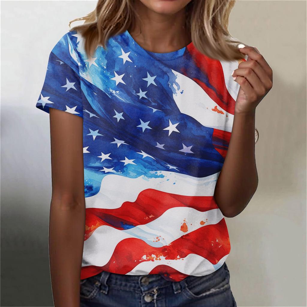 Women's Fashion Casual Printed Round Neck Short Sleeved T-Shirt Top T-Shirt Top Top