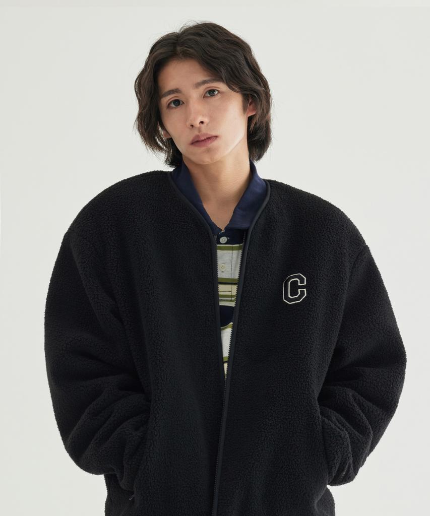 Covernat Collarless Sherpa Jacket Black