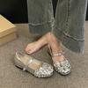 4 см красивые французские стразы Мэри Джейн женские 2025 лето новая модель с юбкой на плоской подошве темпераментные одинарные туфли цветок для обуви