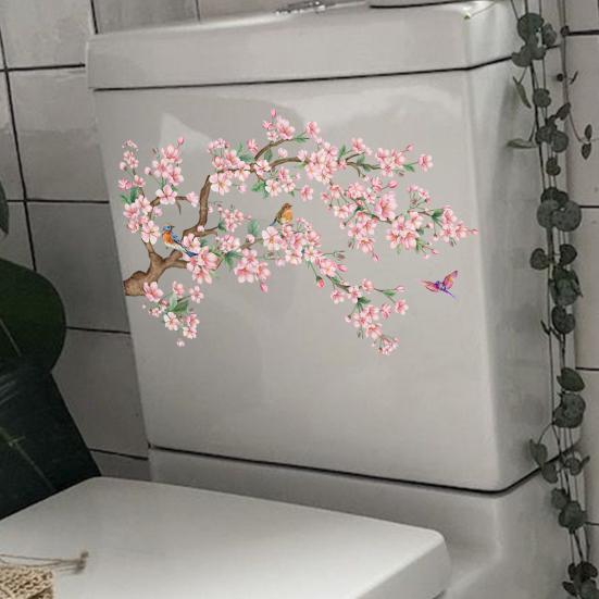 Наклейка на унитаз с веткой птицы, съемная самоклеящаяся водостойкая ПВХ настенная наклейка для гостиной
