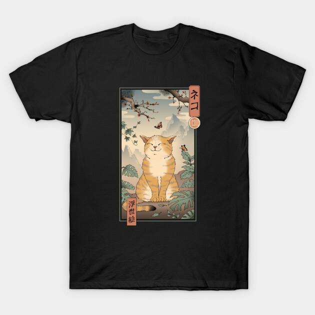 Asian Size Cotton Unisex Tshirt Print T-shirt Edo Cat T-shirt No-Cut Print Regular Fit