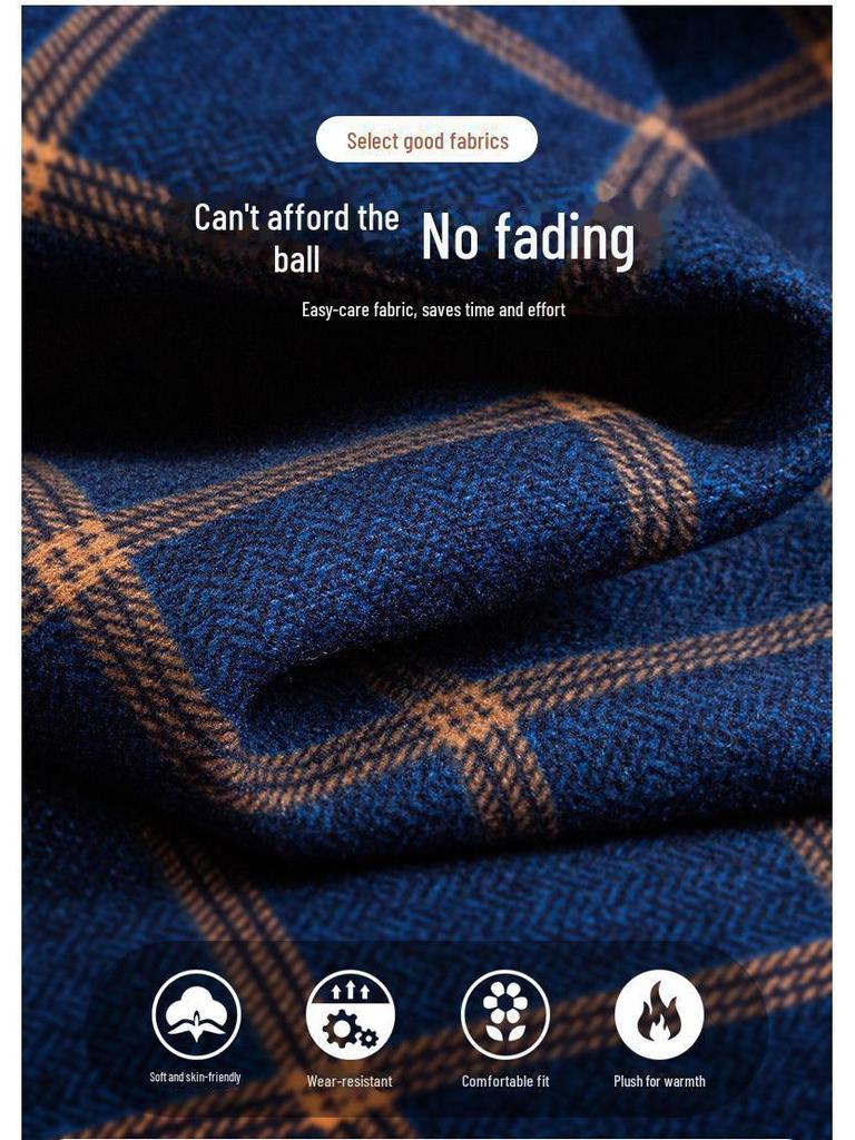 Men's Elastic Non-Iron Plaid Shirt - Warm, Thickened, Long-Sleeved for Casual or Business Wear In Autumn and Winter.