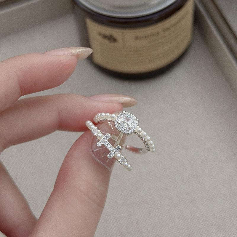 Super Fairy Flash Diamond Light Luxury Diamond Encrusted Zircon Bead H Open Ring Main Diamond Stacking Temperament Niche High Sense