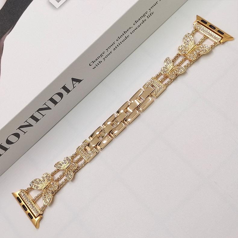 Для ремешка Apple Watch 44 мм 40 41 38 мм, блестящий металлический браслет с бабочками для iWatch Series 9 8 7 6 5 4 3 SE 42 мм 45 мм