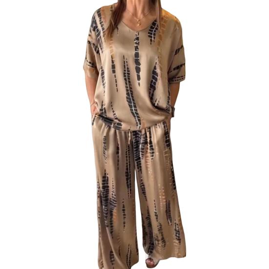 Женский комплект из двух предметов больших размеров, летний повседневный, с круглым вырезом и коротким рукавом