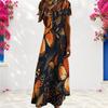Women Plus Size V Neck Short Sleeve Butterfly Floral Printed Straight Maxi Dress