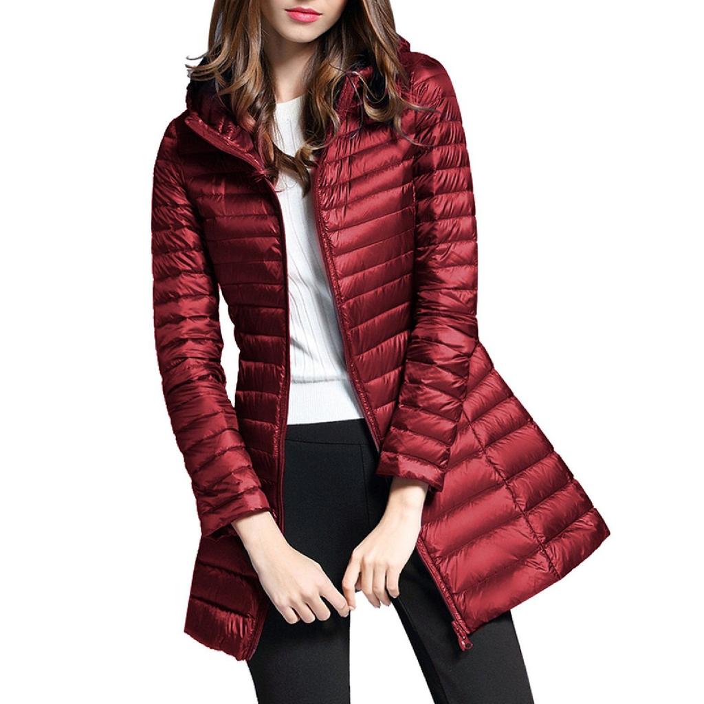 Женское стеганое пальто с капюшоном и длинным рукавом, зимняя теплая куртка средней длины на молнии и верхняя одежда