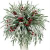 Artificial Norfolk Pine Branch Holiday Vase with 20 Pine Branches and 10 Red Berry Stems DIY Wreath Christmas Decoration