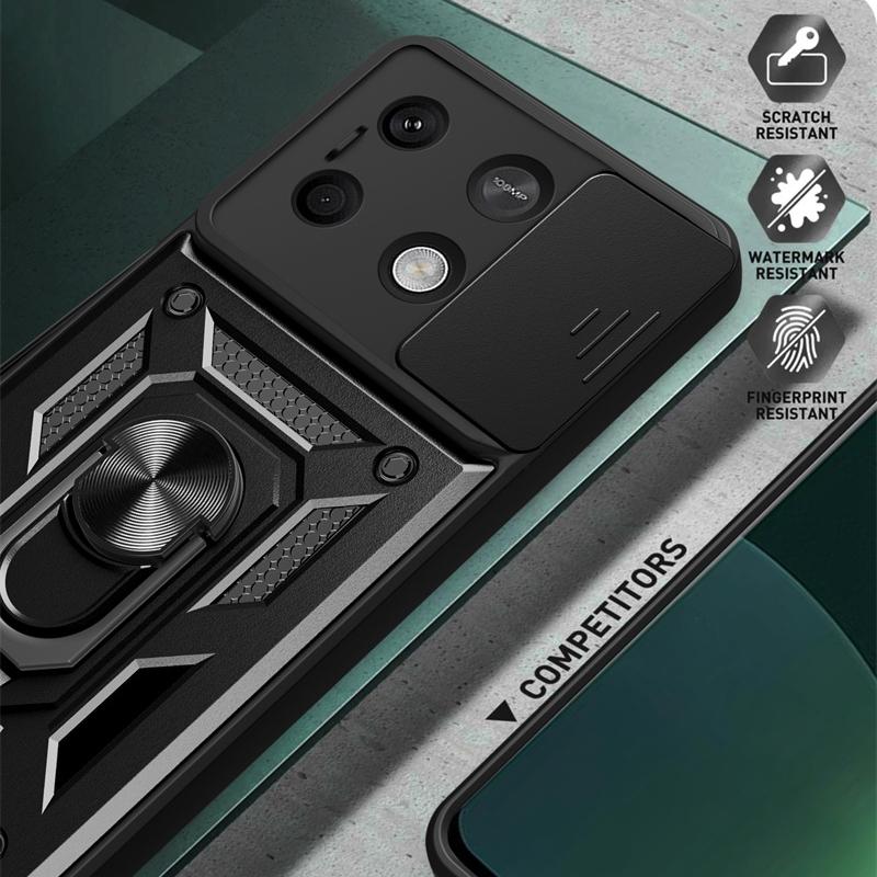 Чехол Armor для Xiaomi Poco X6 Pro C65 C40 M6 M5 F6 F5 X5 X4 F4 GT, защита объектива с кольцом, магнитный держатель, бизнес-чехол с полной защитой