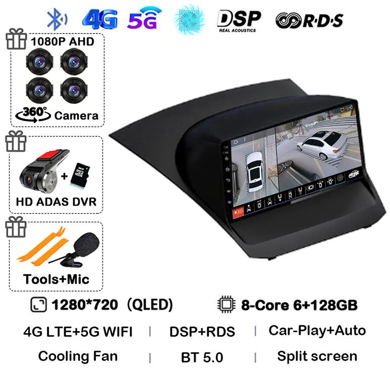 Android 14 Carplay Auto 4G+WIFI для Ford Fiesta 2009-2017 Автомобильное радио Мультимедиа Стерео Видеоплеер Навигация GPS 360 Caemra DSP