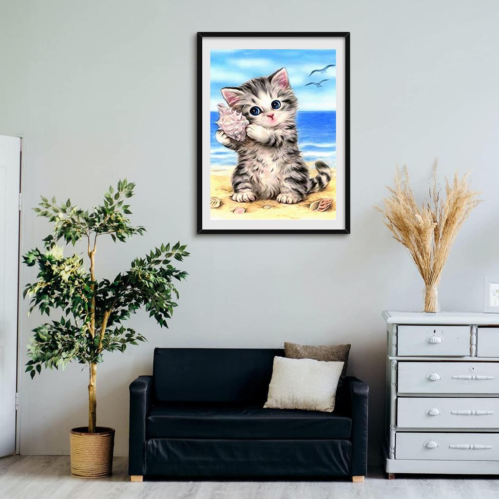 5D DIY Алмазная картина Котенок Сбор ракушек Набор для вышивки крестом Мозаика Алмазная вышивка Роза Полный круглый квадратный дрель Украшение дома