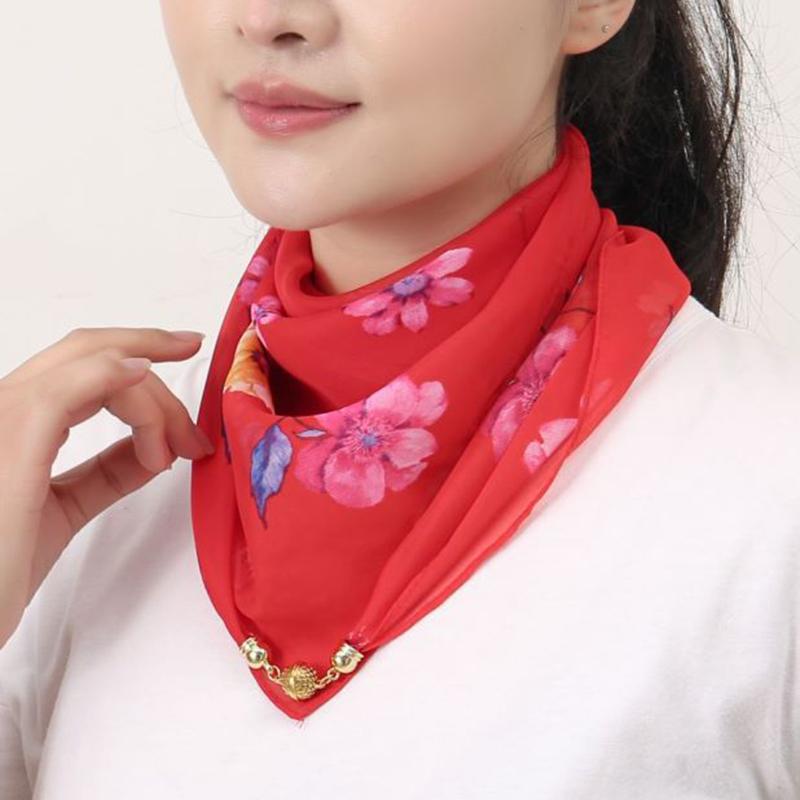 New Magnetic Snap Small Gold Ball Silk Scarf Square Scarf Chiffon Lazy Scarf Spring And Summer