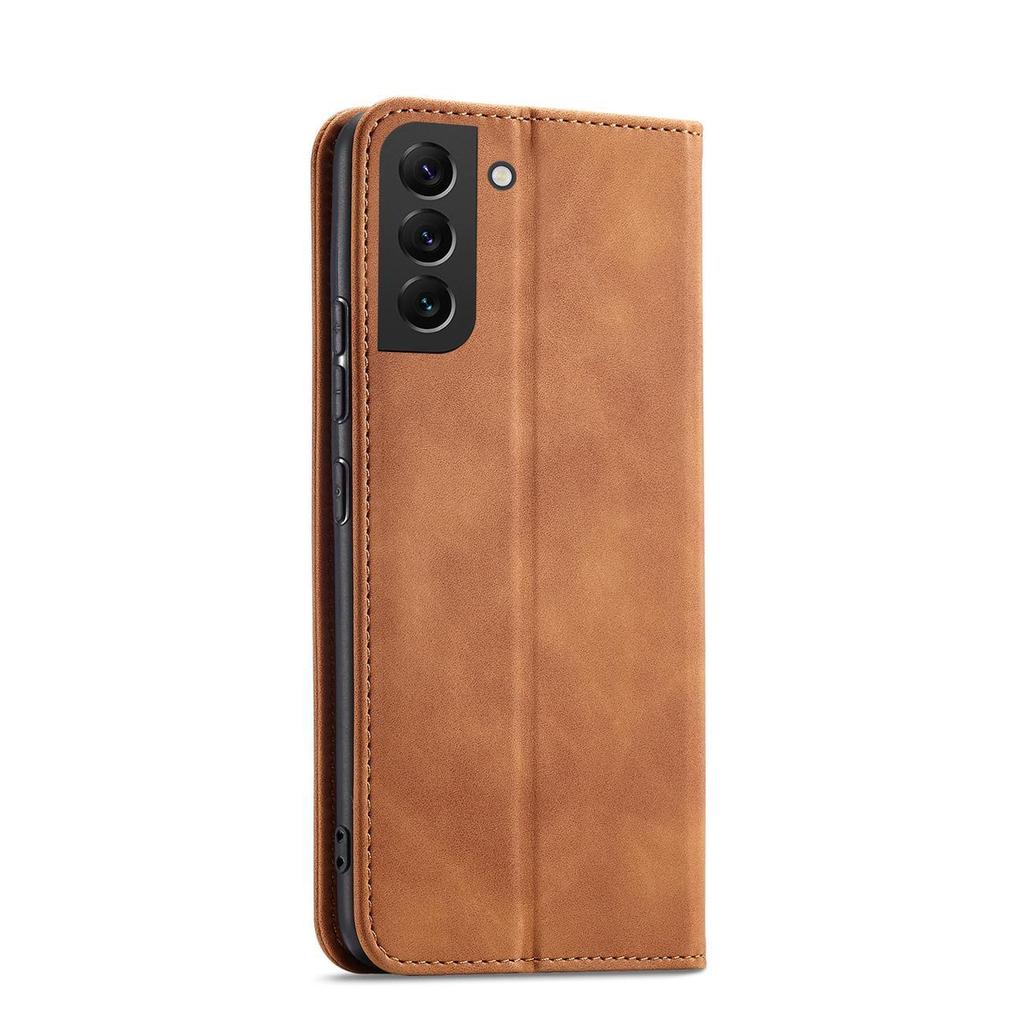 Samsung Galaxy S23+ Magnetic Wallet Case with Stand - Brown Leather Flip Cover by Hurtel