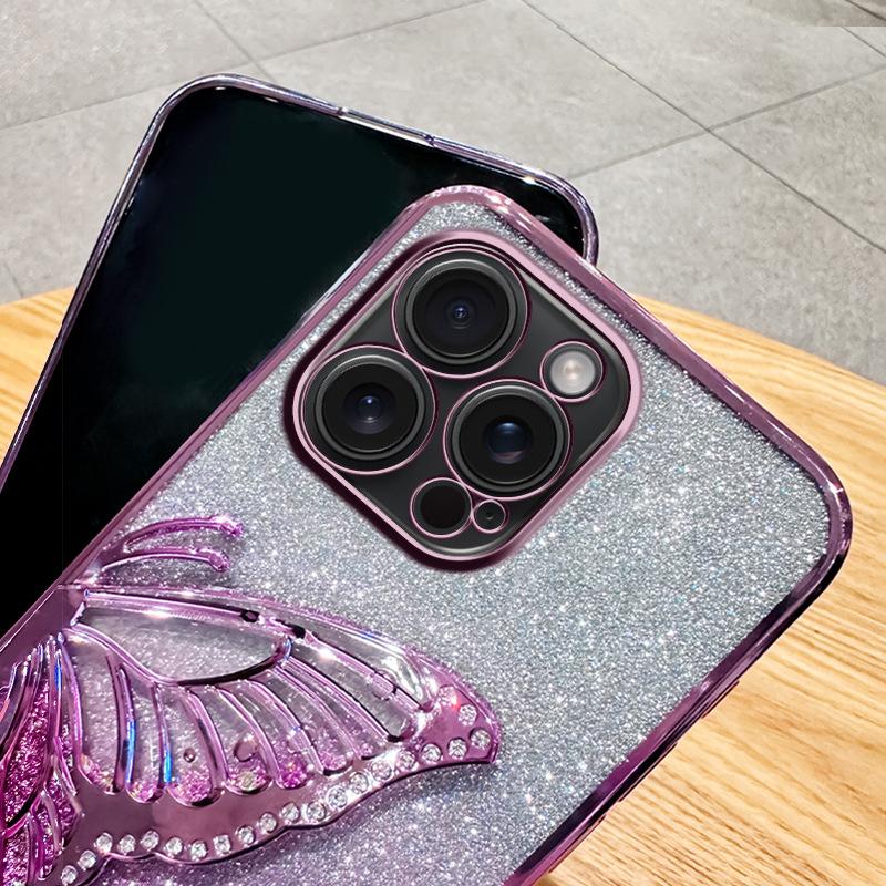 Подходит для чехла для мобильного телефона iPhone15, чехол-песочница с бабочкой 14 Apple 16 Promax, градиентный блестящий силиконовый чехол 13