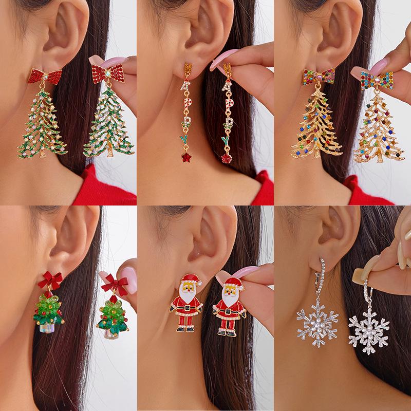 Colorful Rhinestone Christmas Tree Earrings: Unique, Luxurious, and Exaggerated Festive Style