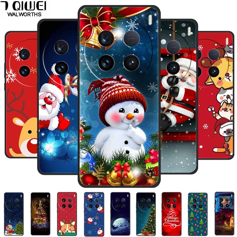 Christmas Phone Cases For Vivo X100 Ultra Pro 5G Case Black Silicone TPU Soft Cover For vivo X100 6.78" Santa Claus Bumper Funda