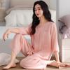 Pajamas with chest pads, women's new spring and summer seven-quarter-sleeved nine-point pants, thin Tencel Lyocell mother loungewear