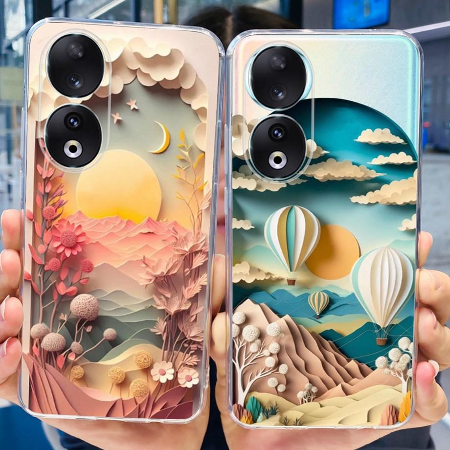 Для Honor 90 / Honor 90 Lite 90 Pro 90 Умный Чехол Роскошный Стильный Мягкий Силиконовый Чехол Красивый Цветок Вишни Fundas Прозрачный Capa