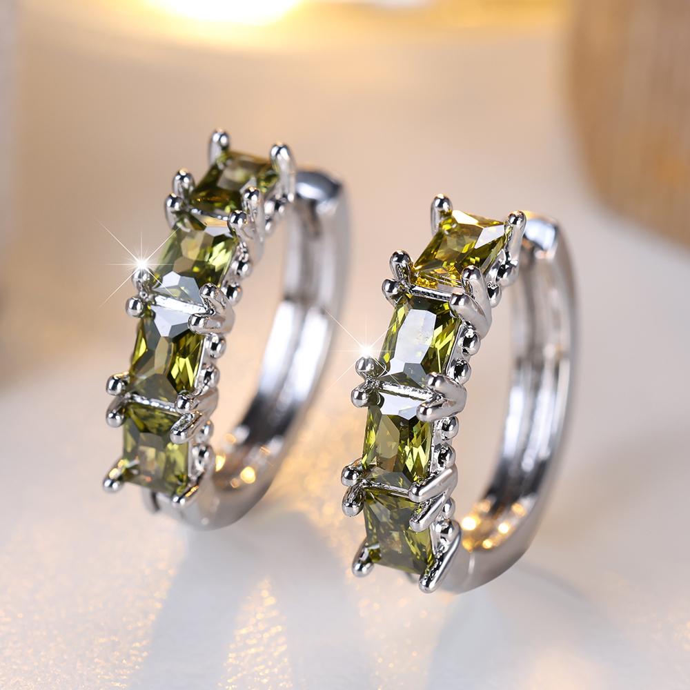 Charming Square Cut Blue Green Rainbow Zircon Hoop Earrings Trendy Ear Accessories Wedding Party Jewelry